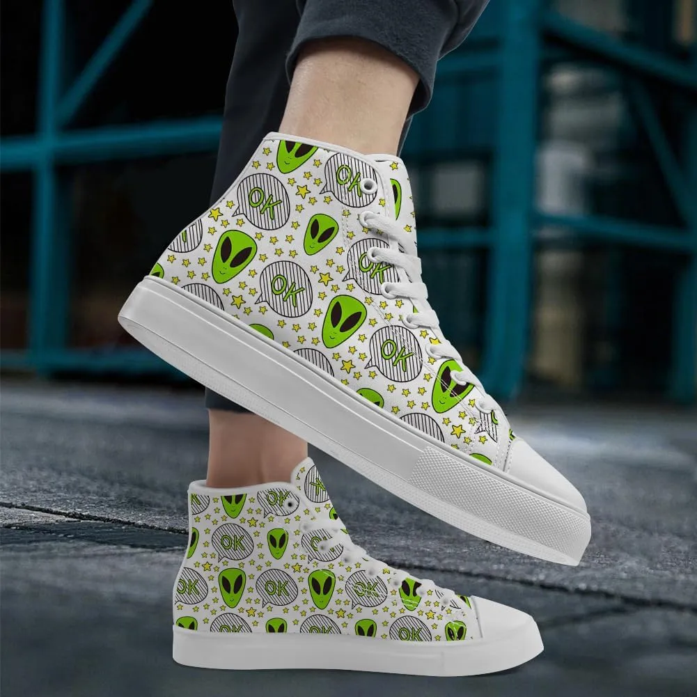 High Shoes for Men Women Alien High Top Canvas Sneakers Lace Up Casual Walking Shoes Gifts for Boys Girls