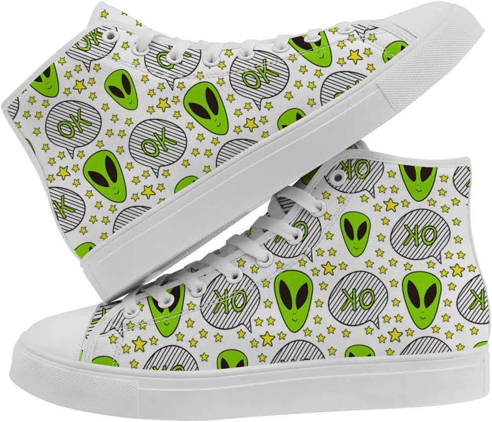 High Shoes for Men Women Alien High Top Canvas Sneakers Lace Up Casual Walking Shoes Gifts for Boys Girls