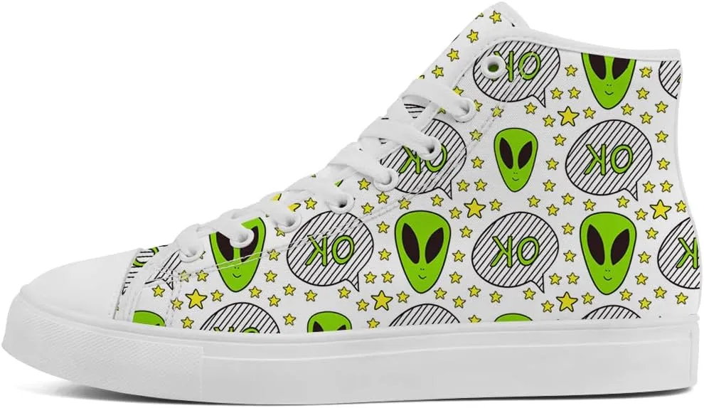 High Shoes for Men Women Alien High Top Canvas Sneakers Lace Up Casual Walking Shoes Gifts for Boys Girls