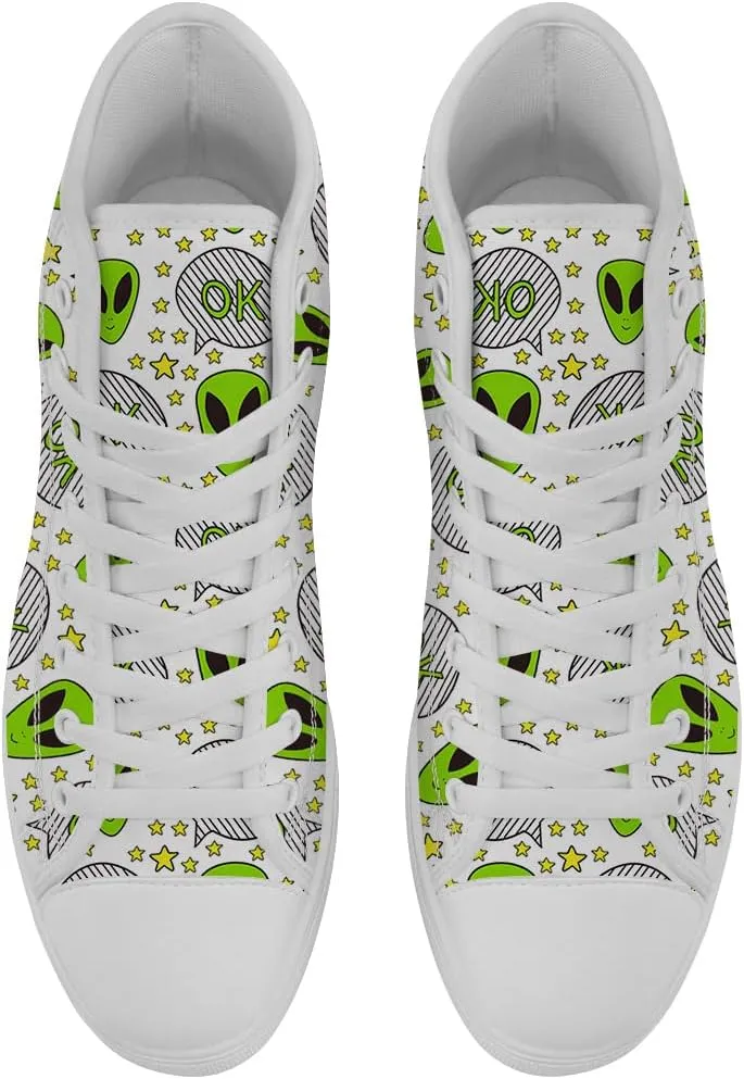 High Shoes for Men Women Alien High Top Canvas Sneakers Lace Up Casual Walking Shoes Gifts for Boys Girls