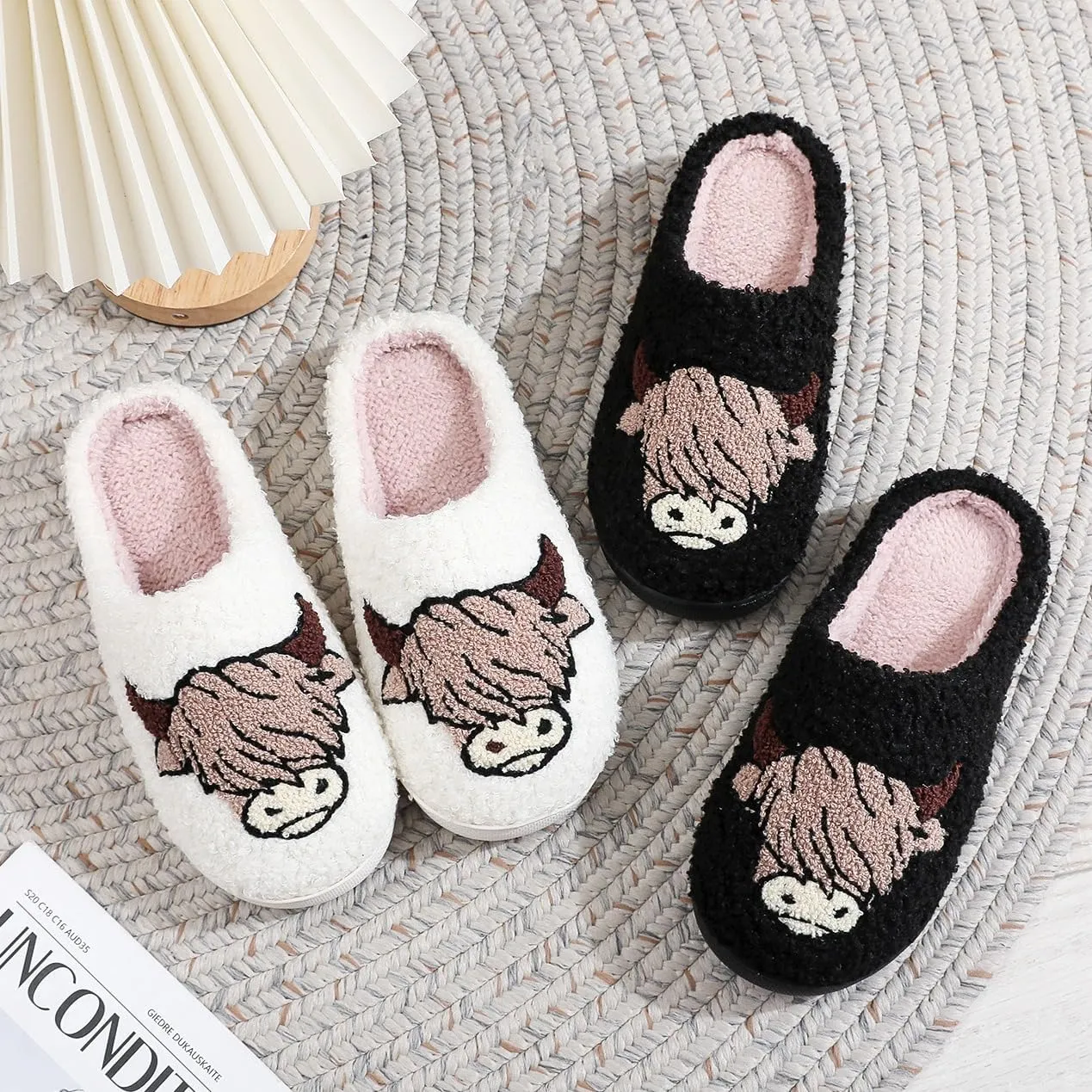 Highland Cow Slippers for Women, The Original Highland Cattle Slippers, Plush Scottish Highland Cow Animal Slippers Warm Non Slip Home Indoor Cow Slippers