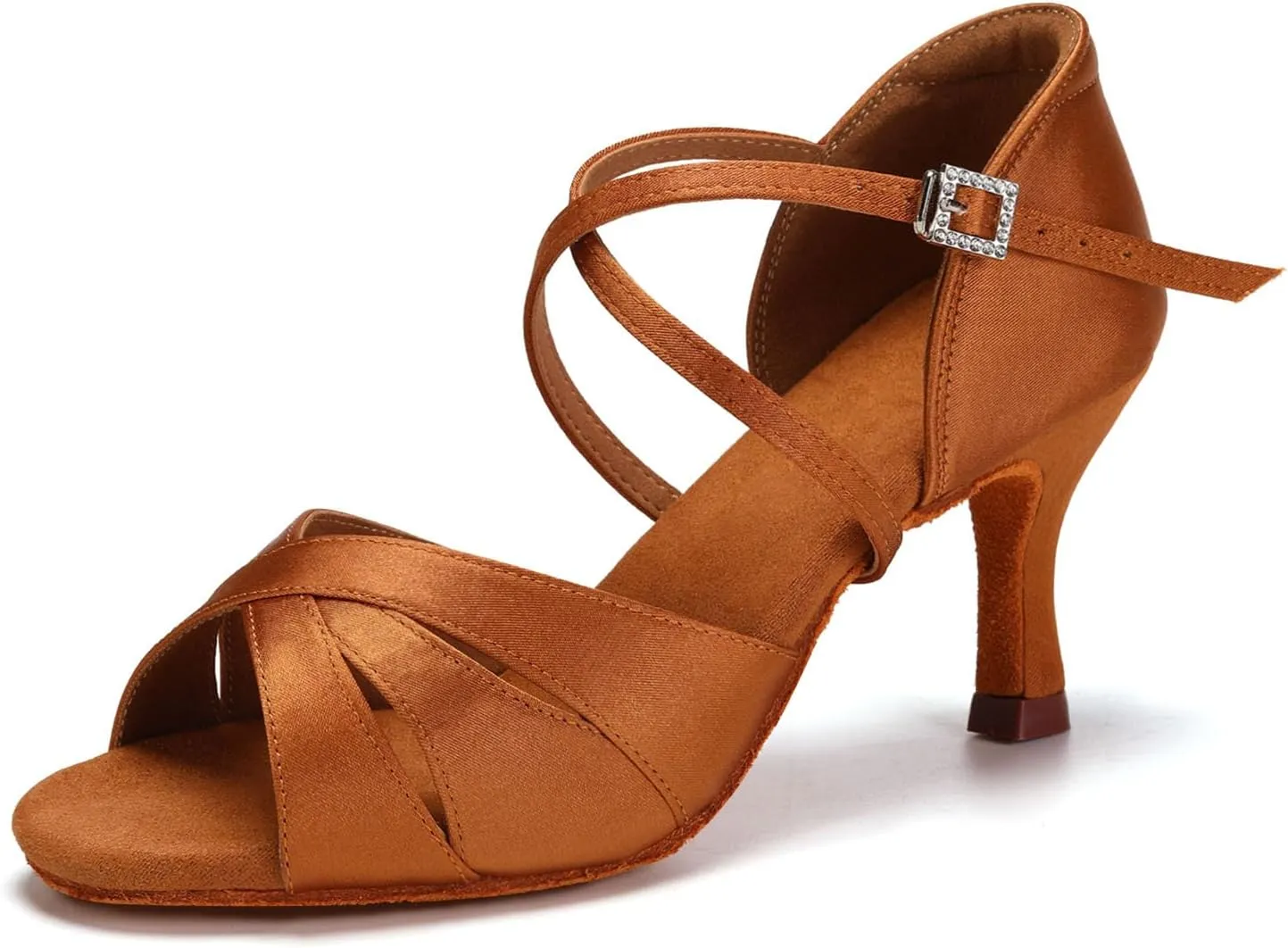 HIPPOSEUS Women's Satin Latin Dance Shoes Professional Indoors Ballroom Salsa Social Beginner Dance Practice Shoes,Model 3047