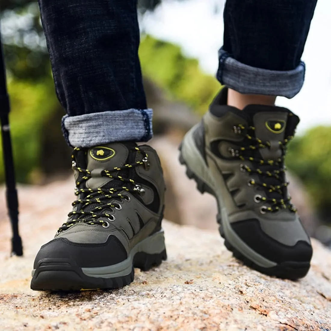 hongrenamz Mens Walking Waterproof Boots Hiking Lightweight Breathable Trekking Shoes