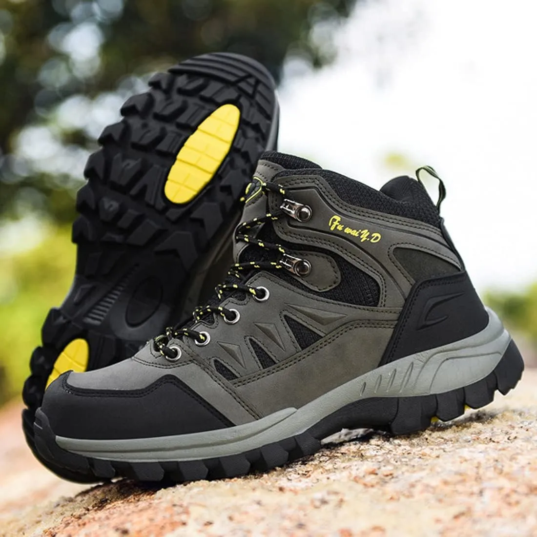 hongrenamz Mens Walking Waterproof Boots Hiking Lightweight Breathable Trekking Shoes