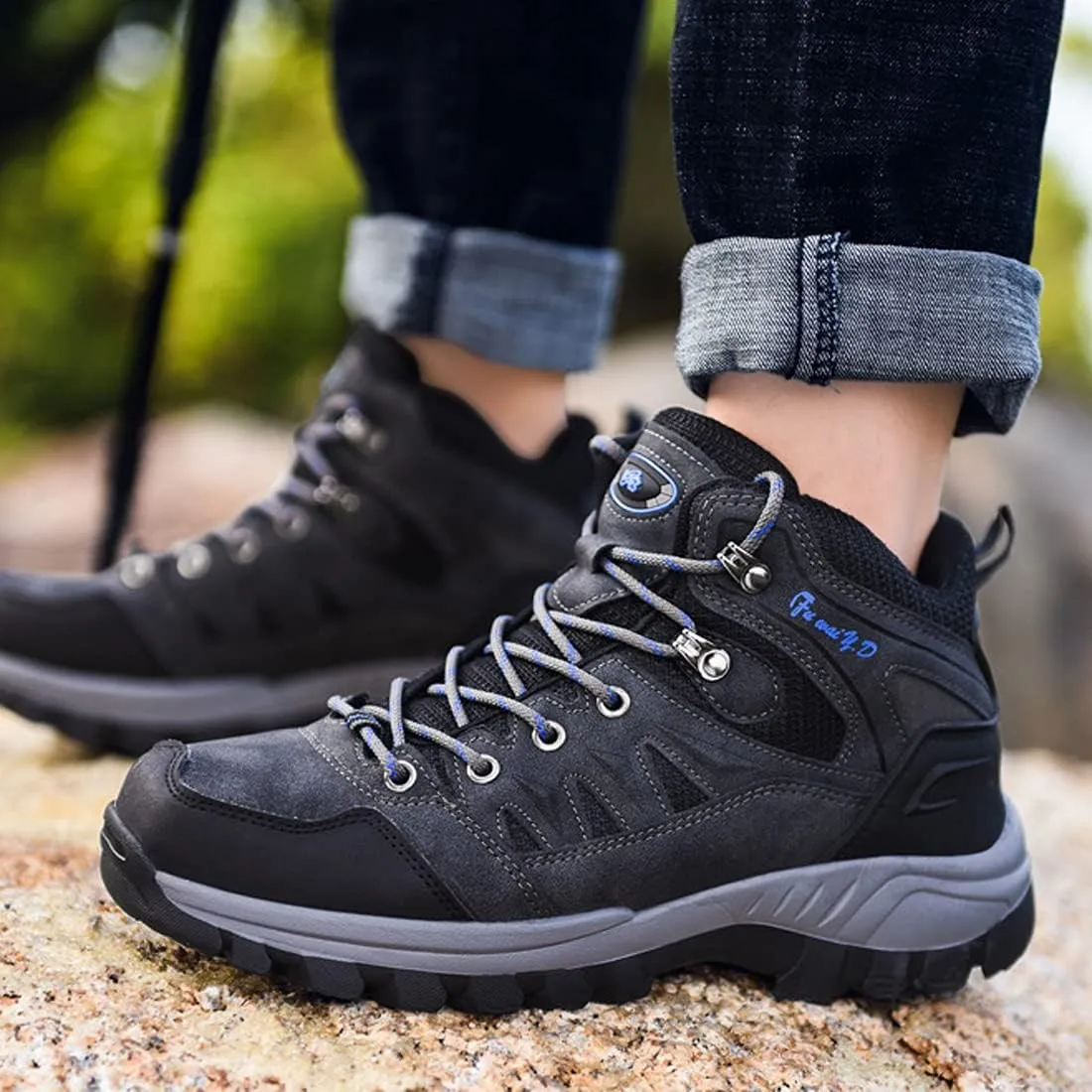 hongrenamz Mens Walking Waterproof Boots Hiking Lightweight Breathable Trekking Shoes