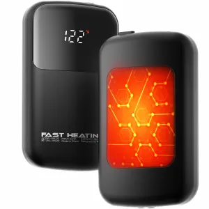Hotdot AI Hand Warmers Rechargeable with Gift Box, 2 Pack Portable Electric Hand Warmer with LED Display Battery and Temperature, Fast Heating, for Men, Women, Hunting Camping Black