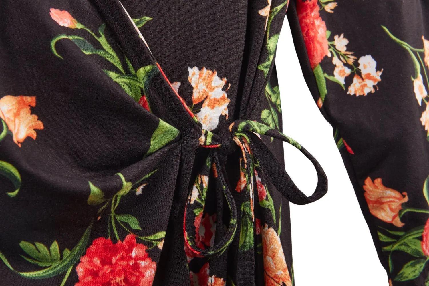 Inner Beauty 3/4 Sleeve Surplice Front V-Neck Black Floral Top