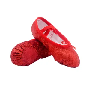 Kids Sneaker Slippers Girl Ballet Shoes Sole Ballet Slipper Yoga Flats Belly Dance Shoes Shiny PU Gym Shoes Anti Slip Kids Adults (Red Size 34) Sleepers Womens Slippers