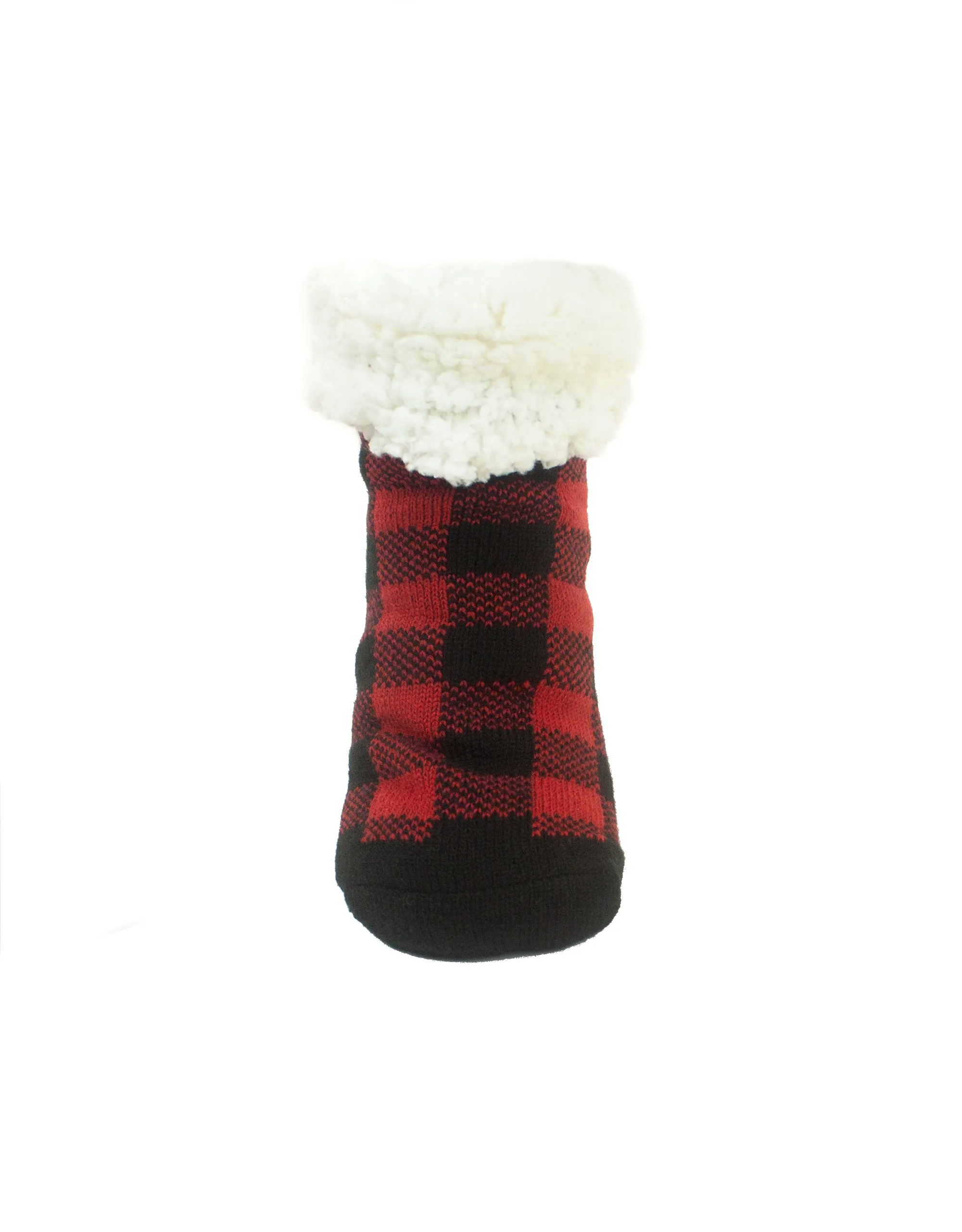 Maple Leaf Buffalo Plaid Ankle Slipper Sock - Red