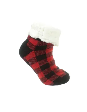 Maple Leaf Buffalo Plaid Ankle Slipper Sock - Red