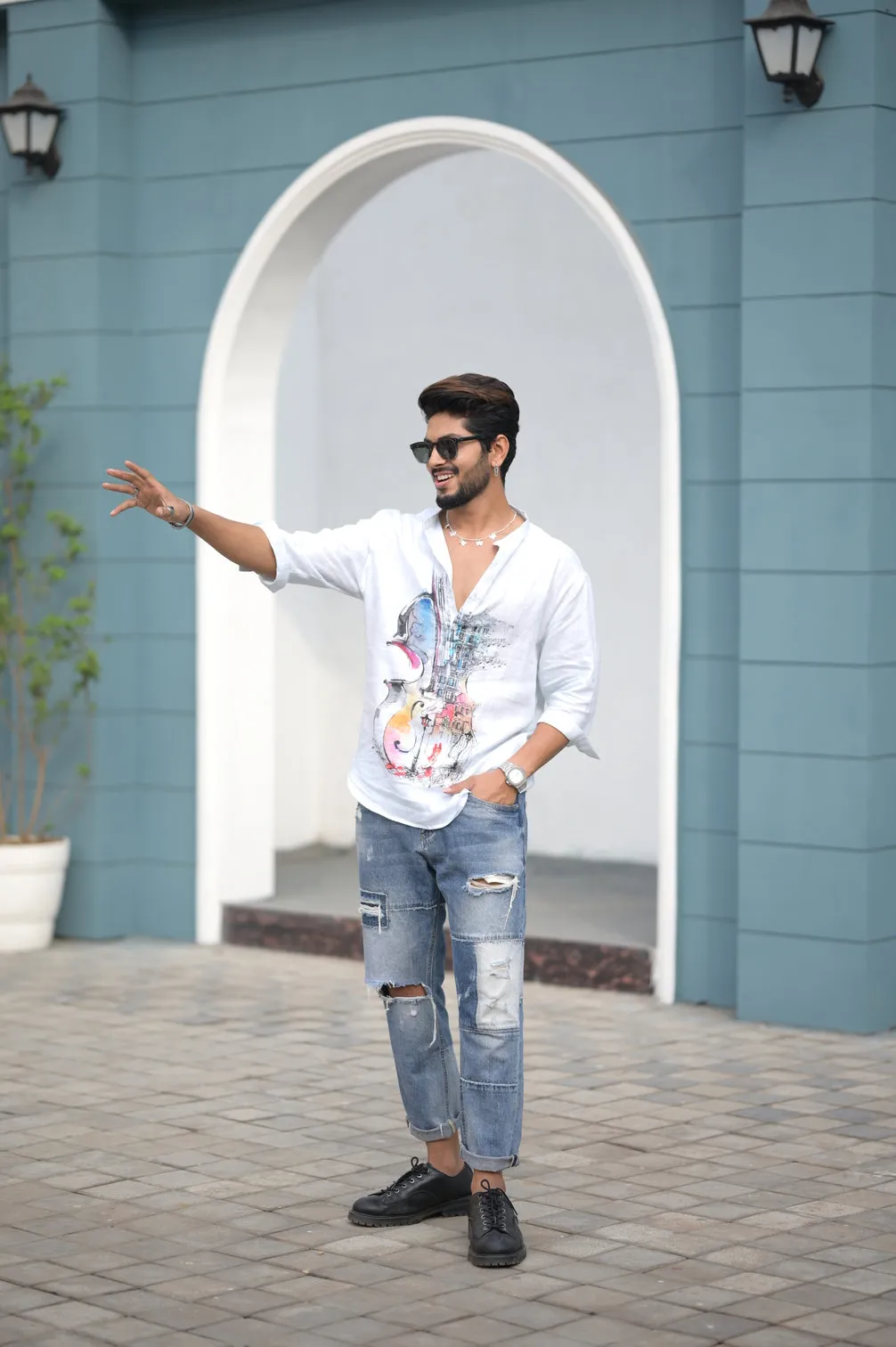 Melodic Violin (Pure Linen Kurta Style Shirt) - AddysForMen