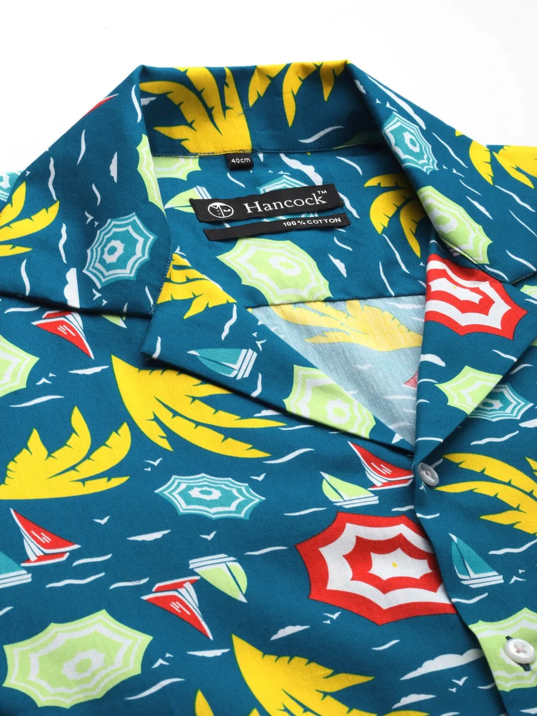 Men Blue Printed Pure Cotton Relaxed Fit Casual Resort Shirt