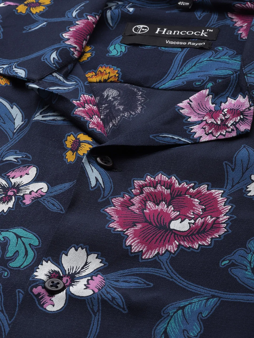 Men Navy & Maroon Printed Viscose Rayon Relaxed Fit Casual Resort Shirt