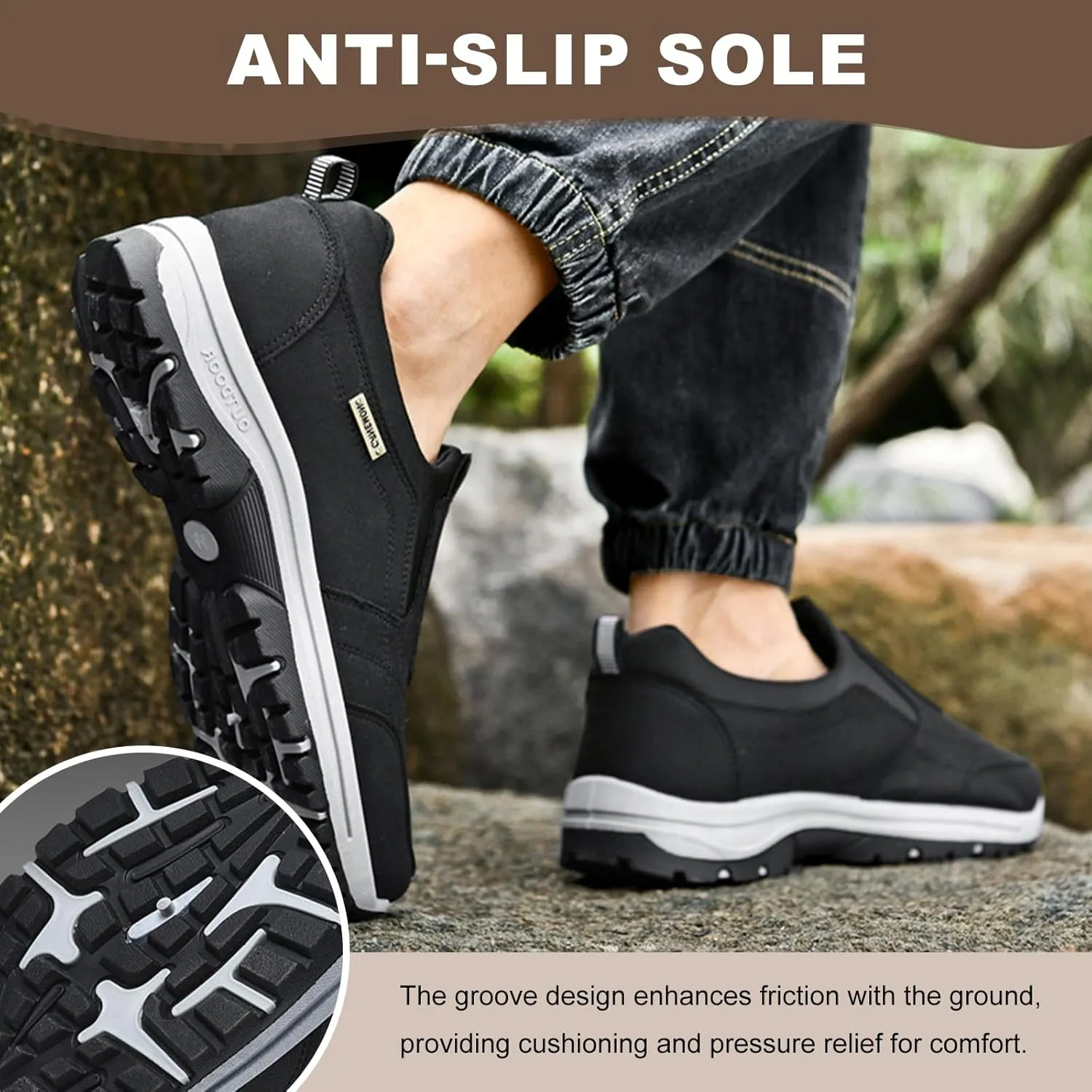 Men Walking Slip On Shoes,Trekking Hiking Sneakers,Orthopedic Shoes,Men's Waterproof Breathable Outdoor Sports Training Arch Support Shoes,Grey,42EU