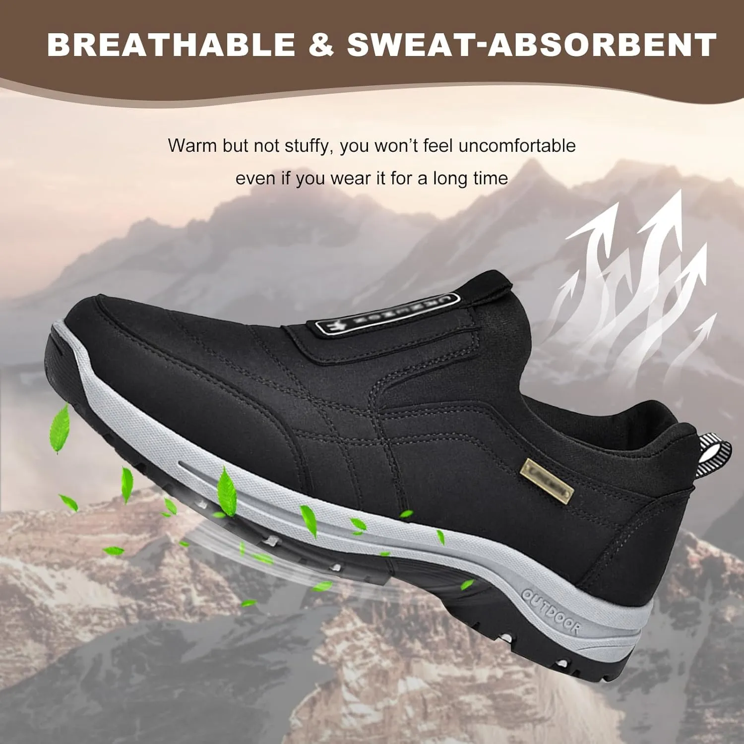 Men Walking Slip On Shoes,Trekking Hiking Sneakers,Orthopedic Shoes,Men's Waterproof Breathable Outdoor Sports Training Arch Support Shoes,Grey,42EU