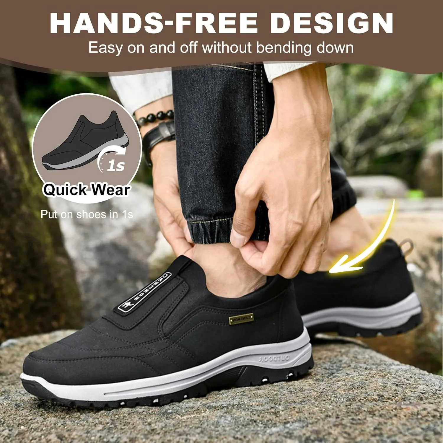Men Walking Slip On Shoes,Trekking Hiking Sneakers,Orthopedic Shoes,Men's Waterproof Breathable Outdoor Sports Training Arch Support Shoes,Grey,42EU