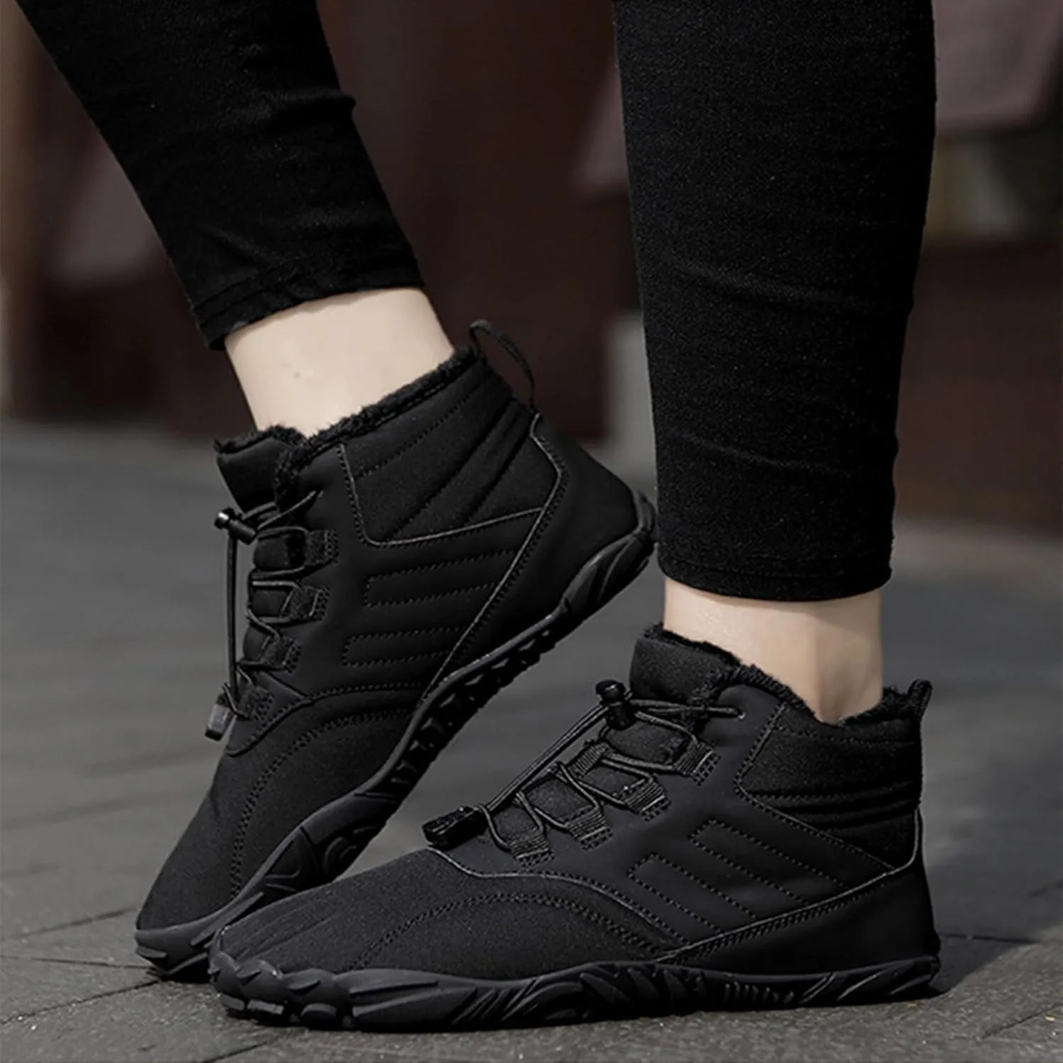 Men's and Women's Winter Barefoot Hiking Boots, Winter Sports Shoes Hiking Shoes, Waterproof Non-slip Wide Toe Barefoot Shoes Walking Boots,44,black
