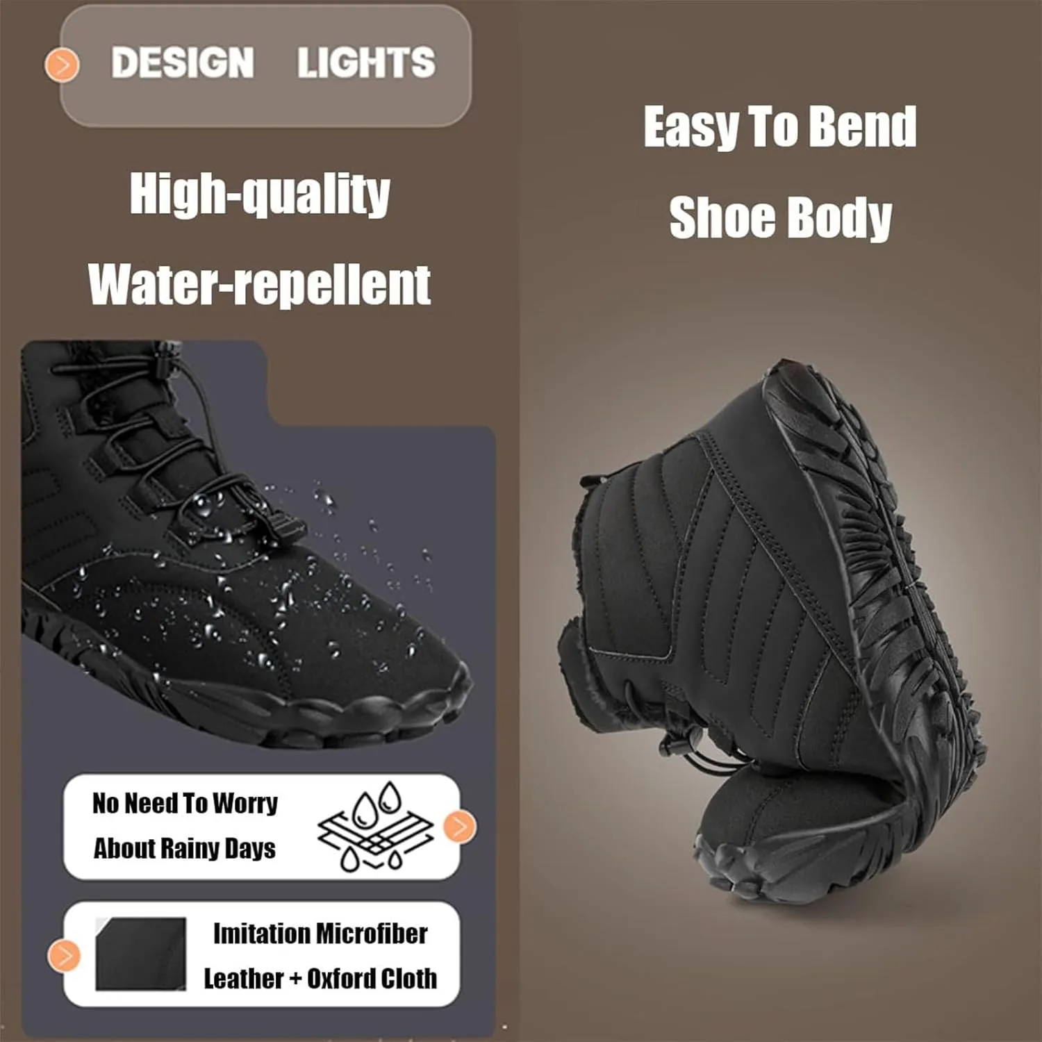 Men's and Women's Winter Barefoot Hiking Boots, Winter Sports Shoes Hiking Shoes, Waterproof Non-slip Wide Toe Barefoot Shoes Walking Boots,44,black