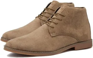 Men's High Top Chukka Boot Comfy Waterproof Hiking Combat Boots Lace up Low Heel Booties Ankle Boots