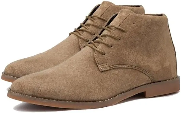Men's High Top Chukka Boot Comfy Waterproof Hiking Combat Boots Lace up Low Heel Booties Ankle Boots