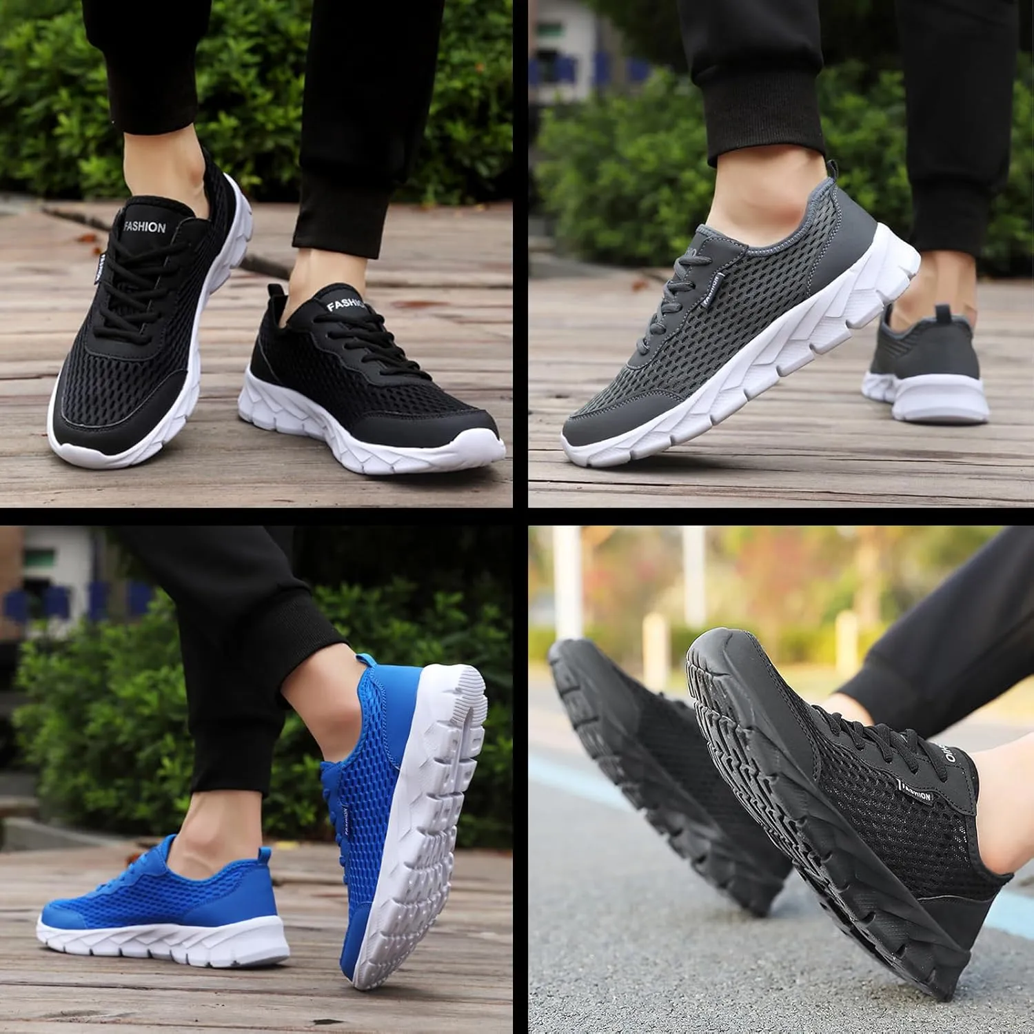 Men's Lightweight Lace Up Running Sneakers Breathable Mesh Non Slip Soft Bottom Tennis Gym Casual Sports Shoes