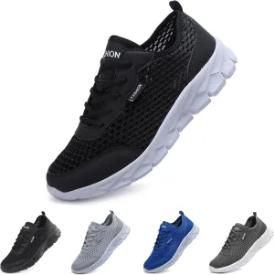 Men's Lightweight Lace Up Running Sneakers Breathable Mesh Non Slip Soft Bottom Tennis Gym Casual Sports Shoes