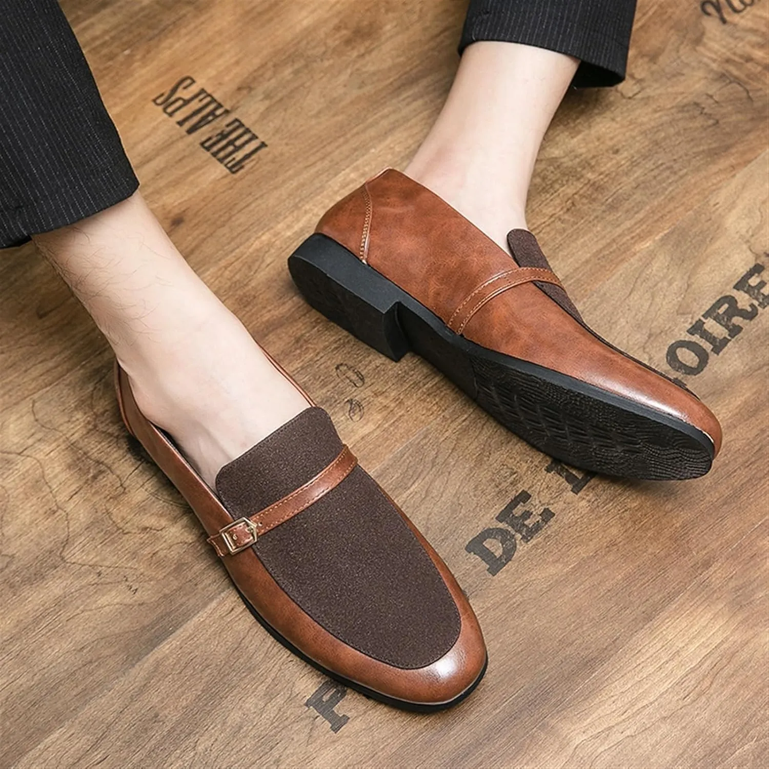 Men's Loafers Breathable PU Leather Slip-Ons ?C Flexible Flat Heel, Slip-Resistant, Comfortable Casual Shoes for Weddings and Outdoor Use