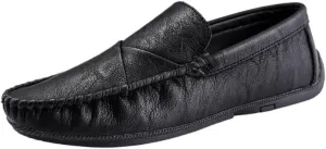 Men's Loafers ?C Genuine Leather Slip-On Shoes with Round Toe, Lightweight, Comfortable, Anti-Slip, and Stylish Stitching Details for Walking and Casual Wear