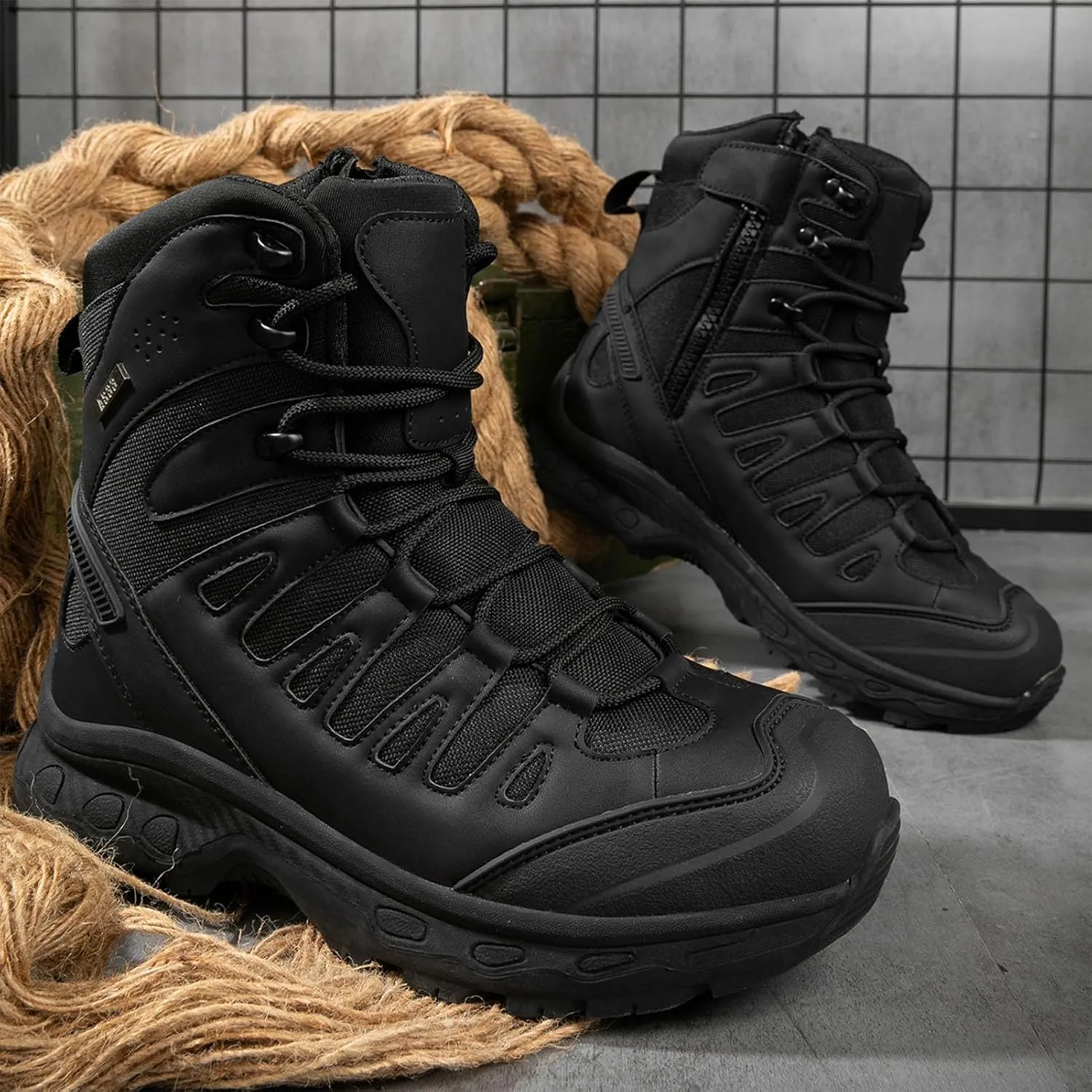 Men's Tactical Combat Boots with Side Zipper, Waterproof, Lightweight, and Breathable for Hiking, Work, and Hunting