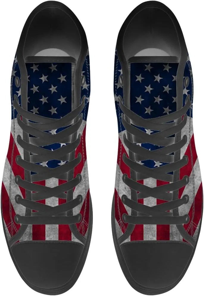 Men's Women's American Flag High Top Canvas Shoes USA Flag High Top Sneakers Lace Up Casual Shoes Gifts for Men Women