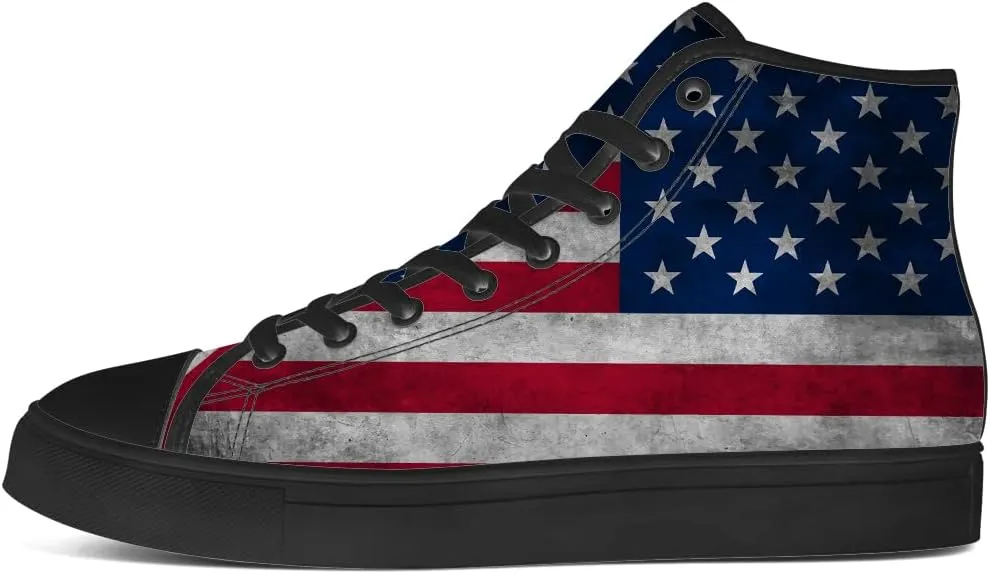 Men's Women's American Flag High Top Canvas Shoes USA Flag High Top Sneakers Lace Up Casual Shoes Gifts for Men Women