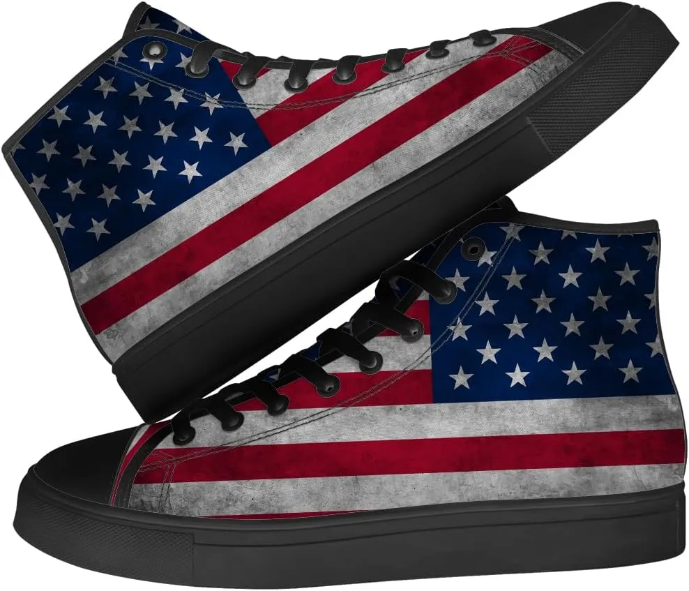 Men's Women's American Flag High Top Canvas Shoes USA Flag High Top Sneakers Lace Up Casual Shoes Gifts for Men Women
