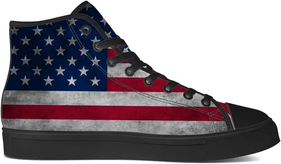 Men's Women's American Flag High Top Canvas Shoes USA Flag High Top Sneakers Lace Up Casual Shoes Gifts for Men Women