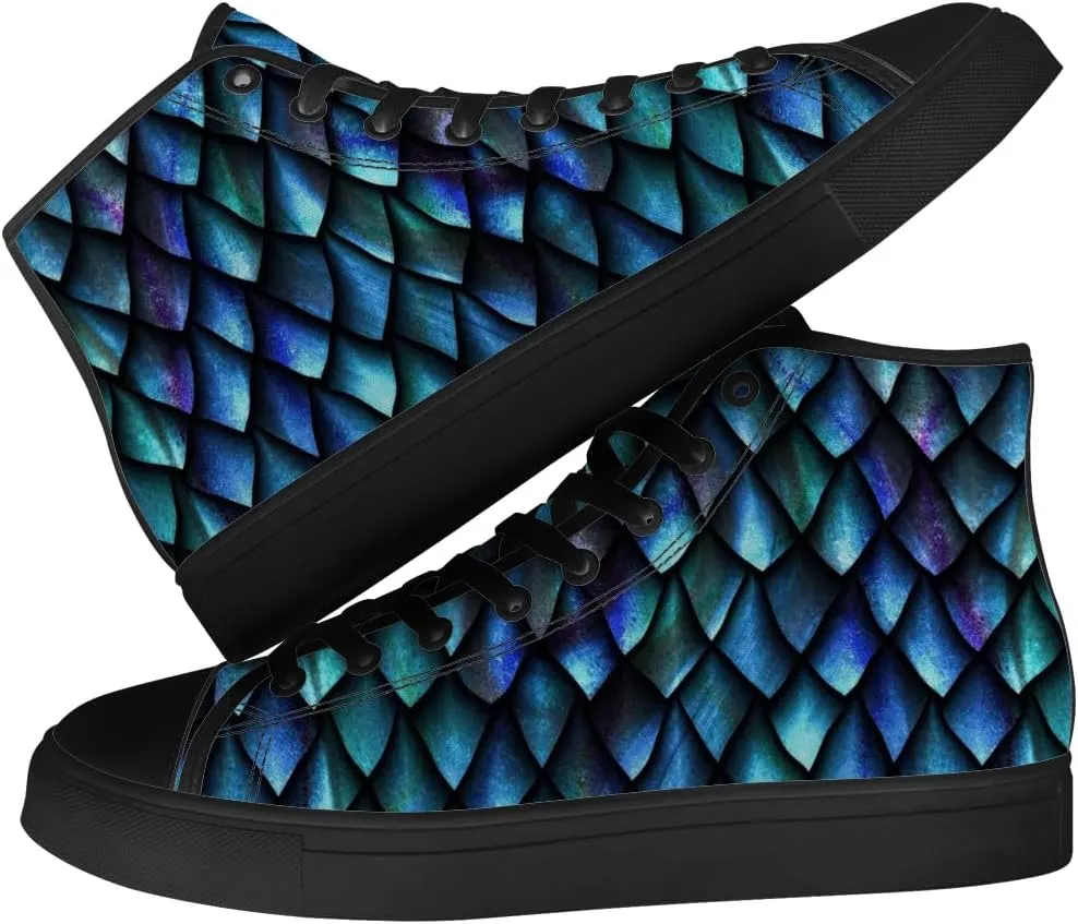 Men's Women's Dragon Scales High Top Canvas Shoes Dragon High Top Sneakers Lace Up Casual Shoes Gifts for Men Women