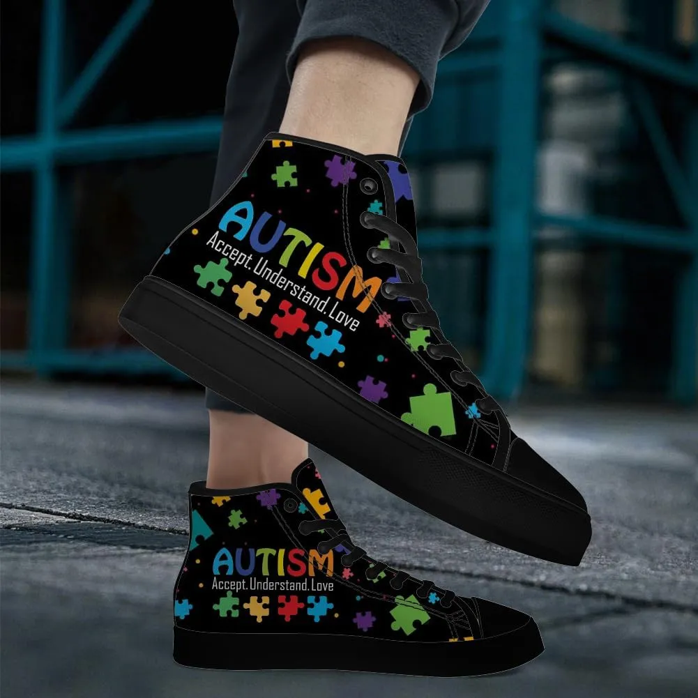 Men's Women's High Top Canvas Shoes Autism Awareness High Top Sneakers Lace Up Casual Shoes Gifts for Dad Mom