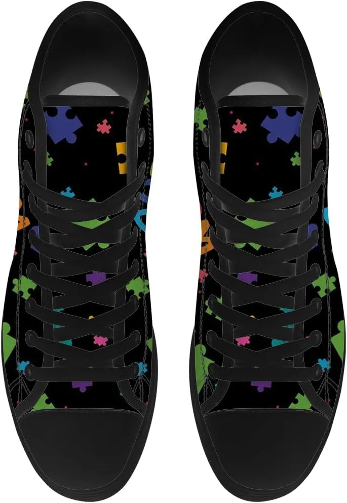 Men's Women's High Top Canvas Shoes Autism Awareness High Top Sneakers Lace Up Casual Shoes Gifts for Dad Mom
