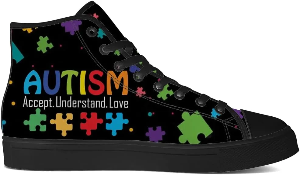Men's Women's High Top Canvas Shoes Autism Awareness High Top Sneakers Lace Up Casual Shoes Gifts for Dad Mom