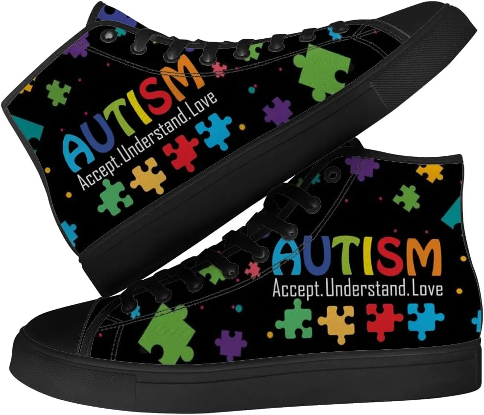 Men's Women's High Top Canvas Shoes Autism Awareness High Top Sneakers Lace Up Casual Shoes Gifts for Dad Mom