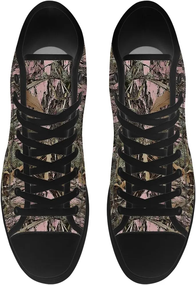 Men's Women's Pink Camouflage High Top Canvas Shoes High Top Sneakers Lace Up Casual Shoes Gifts for Men Women