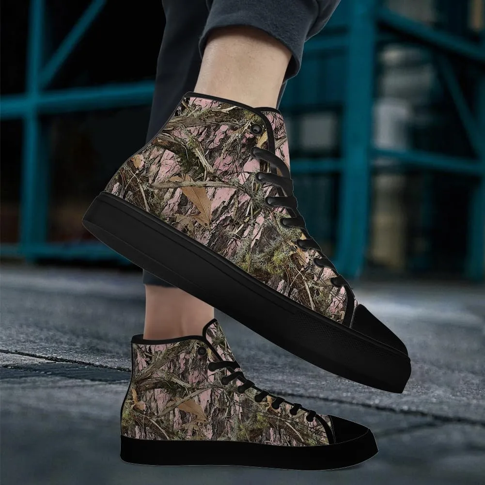 Men's Women's Pink Camouflage High Top Canvas Shoes High Top Sneakers Lace Up Casual Shoes Gifts for Men Women
