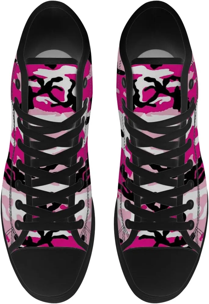 Men's Women's Pink Camouflage High Top Canvas Shoes High Top Sneakers Lace Up Casual Shoes Gifts for Men Women