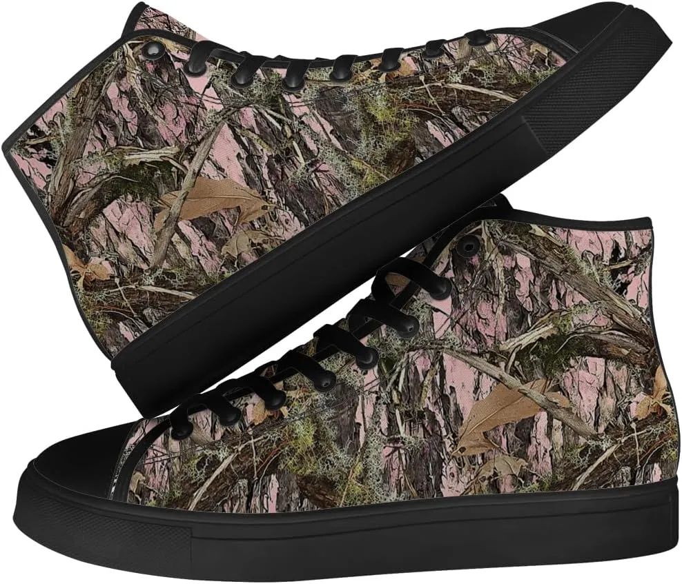 Men's Women's Pink Camouflage High Top Canvas Shoes High Top Sneakers Lace Up Casual Shoes Gifts for Men Women