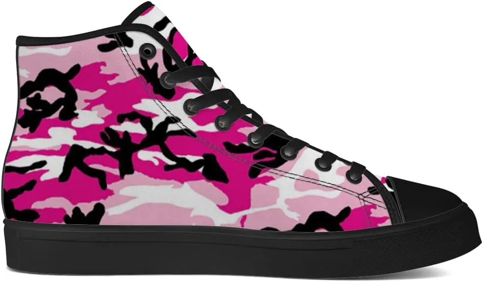 Men's Women's Pink Camouflage High Top Canvas Shoes High Top Sneakers Lace Up Casual Shoes Gifts for Men Women