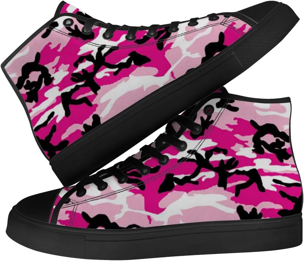 Men's Women's Pink Camouflage High Top Canvas Shoes High Top Sneakers Lace Up Casual Shoes Gifts for Men Women