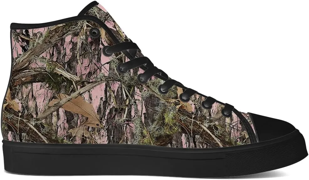 Men's Women's Pink Camouflage High Top Canvas Shoes High Top Sneakers Lace Up Casual Shoes Gifts for Men Women