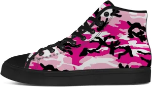 Men's Women's Pink Camouflage High Top Canvas Shoes High Top Sneakers Lace Up Casual Shoes Gifts for Men Women