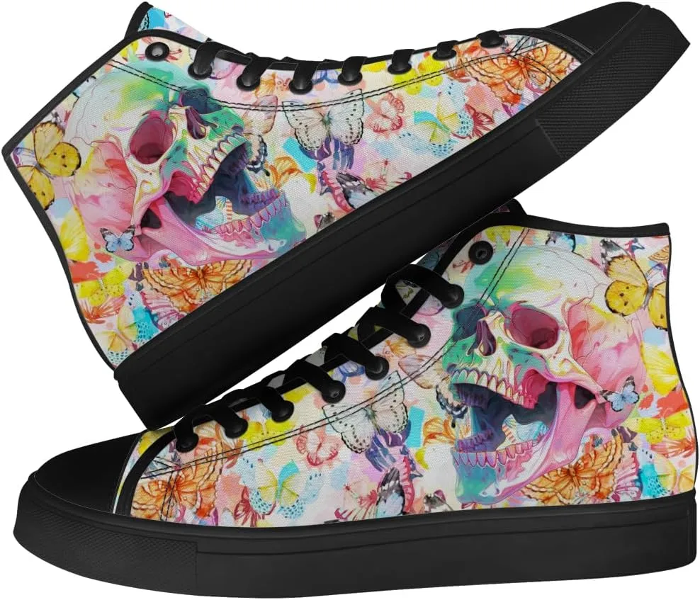 Men's Women's Skull High Top Canvas Shoes Butterfly High Top Sneakers Lace Up Casual Shoes Gifts for Men Women
