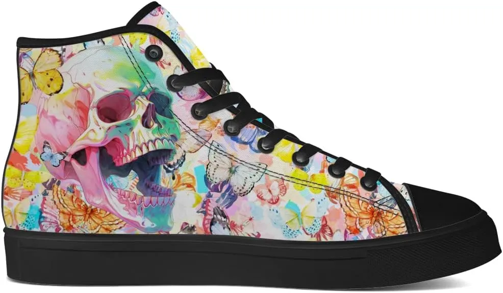 Men's Women's Skull High Top Canvas Shoes Butterfly High Top Sneakers Lace Up Casual Shoes Gifts for Men Women