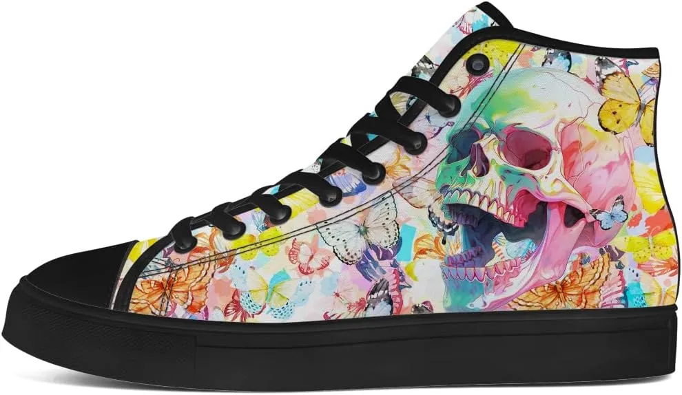 Men's Women's Skull High Top Canvas Shoes Butterfly High Top Sneakers Lace Up Casual Shoes Gifts for Men Women