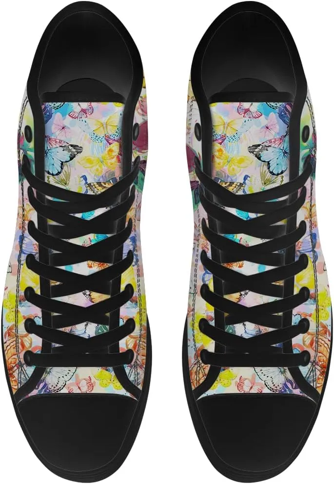 Men's Women's Skull High Top Canvas Shoes Butterfly High Top Sneakers Lace Up Casual Shoes Gifts for Men Women